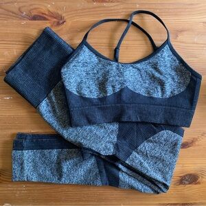 Two-tone Gray and Black Sports Bra and Leggings Athleisure Gymshark-style Set